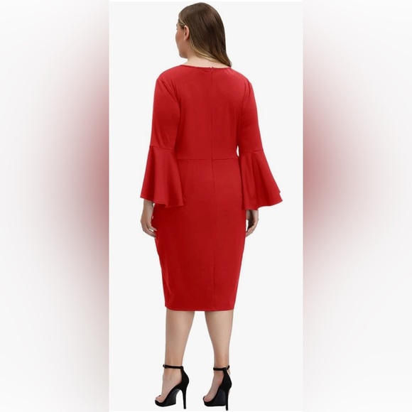 Plus Size Long Sleeve Bodycon for Women Bell Sleeve Cocktail Dress Size 22 Wide - Picture 2 of 9
